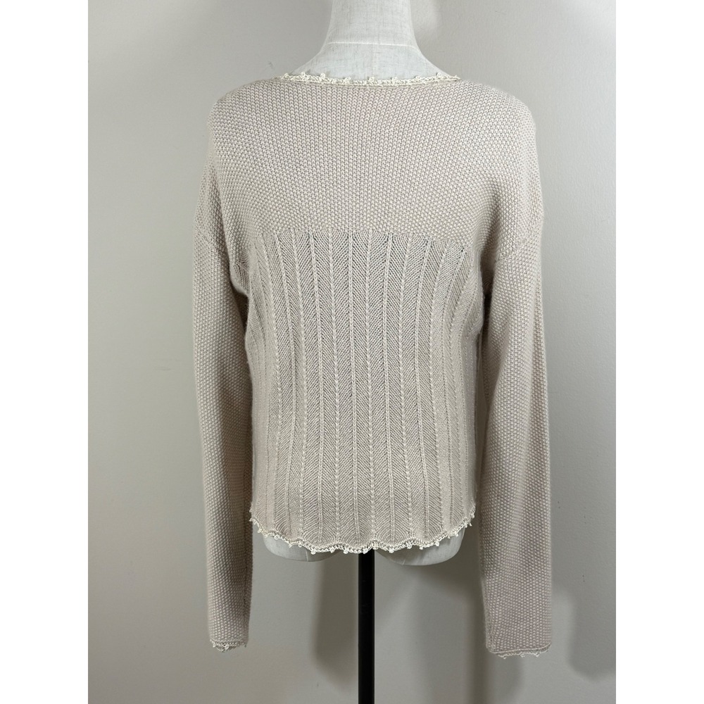 Sundance Women's L Cashmere Angora Lambswool Blend Open Knit Cardigan Beige Boho - Picture 3 of 9